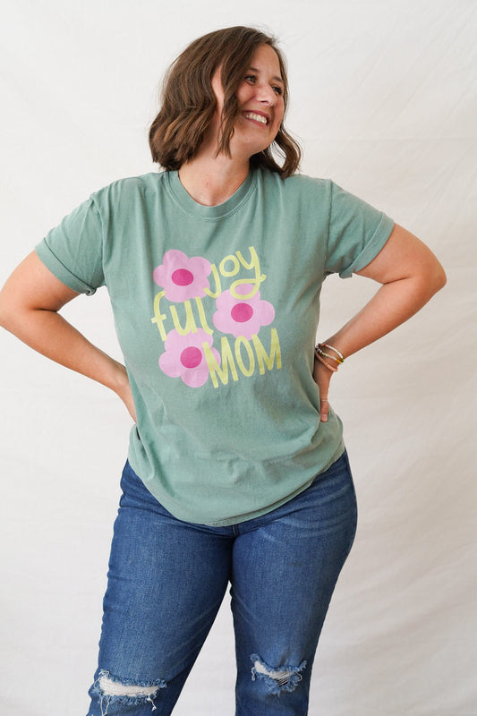 Joyful Mom Green Florals Tee