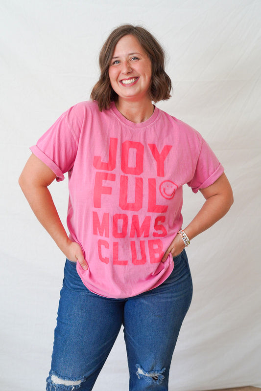 Neon Joyful Moms Club Tee - Pink
