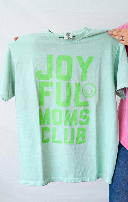 Neon Joyful Moms Club Tee- Green/ Blue