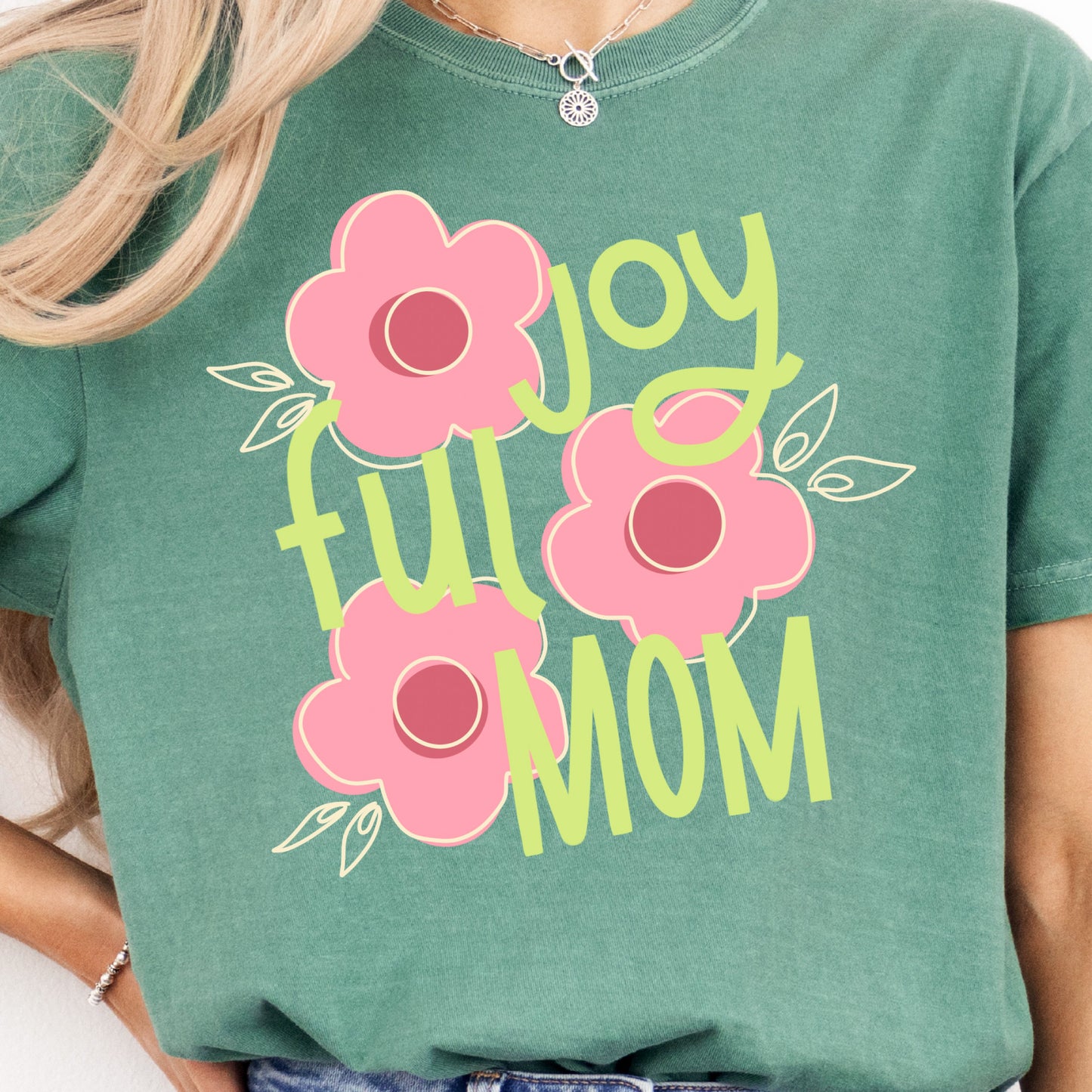 Joyful Mom Green Florals Tee