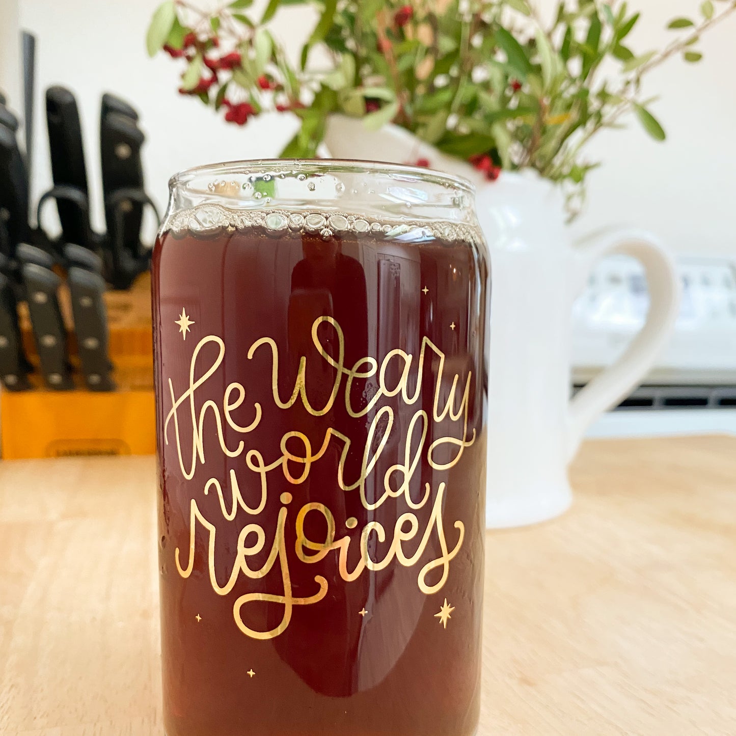 The Weary World Rejoices Glass - Red Lettering Collaboration